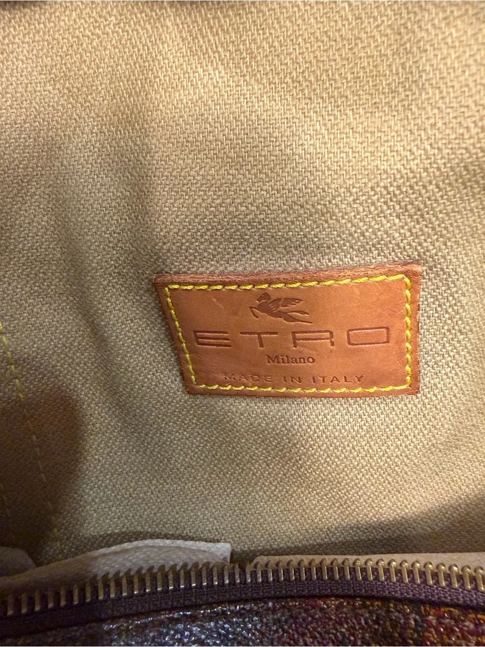 Etro Brown Paisley Barrel Bag with Tan Leather Straps